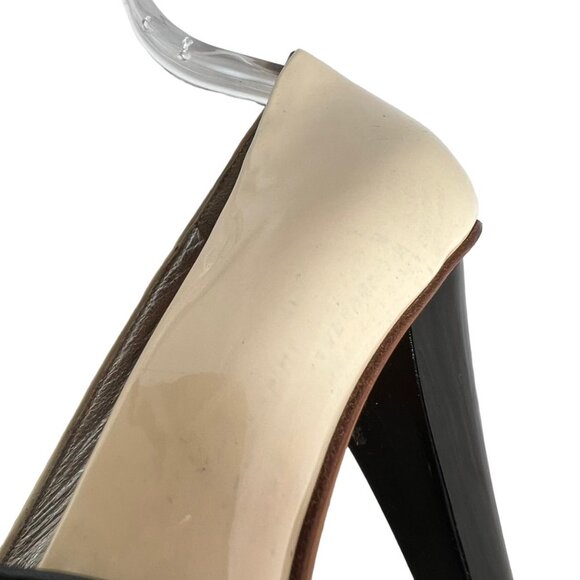 Giuseppe Zanotti high heel sandals patent leather black cream white peep toe - Picture 16 of 16